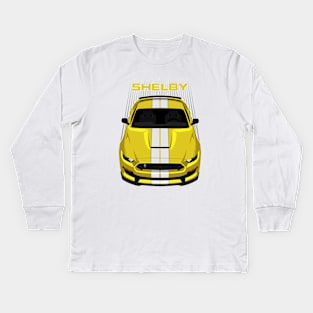 Ford Mustang Shelby GT350 2015 - 2020 - Yellow - White Stripes Kids Long Sleeve T-Shirt